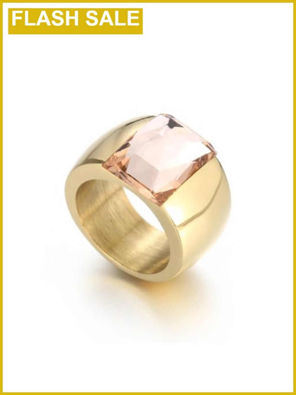 Chunky Cubic Zirconia 18k Gold Plated Stainless Steel Band Cocktail Ring